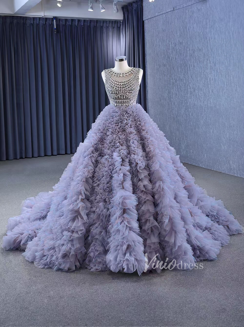 Lavender Ruffled Wedding Dress Ball Gowns with Rhinestone Bodice 222115