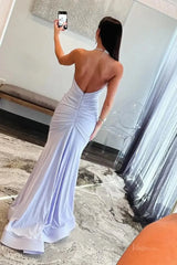 Lavender Satin Mermaid Prom Dress 2025 with Beaded Spaghetti Strap – FD5008