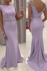 Navy Blue Sequined Fitted Cap Sleeve Mermaid Prom Dress Formal Gown