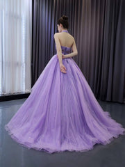 Lavender Sparkly Tiered Tulle Wedding Gown Halter Neck Quinceanera Dress 241111