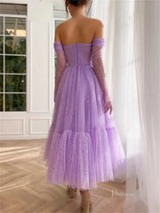 Lavender Starry Tulle Prom Dresses with Sheer Gloves - TO0011