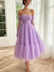 Lavender Starry Tulle Prom Dresses with Sheer Gloves - TO0011