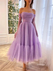 Lavender Starry Tulle Prom Dresses with Sheer Gloves - TO0011