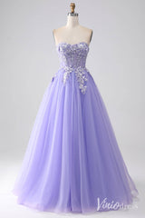 Lavender Sweetheart Removable Sleeve Prom Dresses Lace Applique Formal Gown AD1102