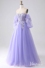 Lavender Sweetheart Removable Sleeve Prom Dresses Lace Applique Formal Gown AD1102