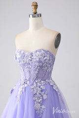 Lavender Sweetheart Removable Sleeve Prom Dresses Lace Applique Formal Gown AD1102