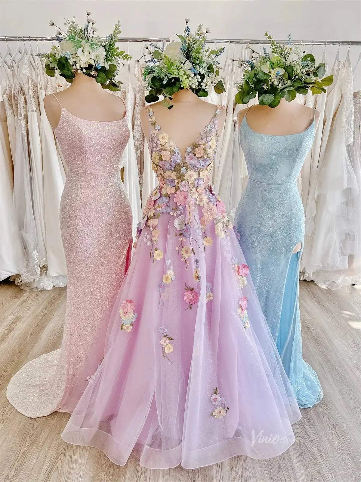 Lavender Tulle Prom Dress 2025 A-Line Floral Formal Gown with 3D Flowers & Pockets- FD3807