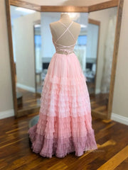 Lavender Tulle Prom Dresses 2025 Ruffled Spaghetti Strap Formal Gown with Slit FD3705
