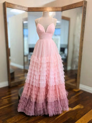 Lavender Tulle Prom Dresses 2025 Ruffled Spaghetti Strap Formal Gown with Slit FD3705