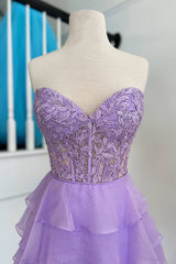 Sweetheart Royal Blue Lace Corset Tiered Party Dress
