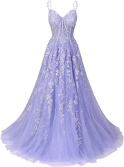 A Line 2024 Lace Violet purple Prom Dresses Lilac Long Formal Dress