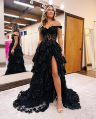 L1067 - Sweet Fully Lace Illusion With Train And Slit Cake Evening Formal Party Prom Dress