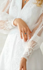 Floor-length Long Sleeve Chiffon A Line Zipper Wedding Dress with Ruching