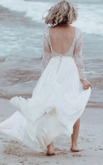 Lace Bateau A Line Tulle Floor-length Wedding Dress with Split Front and Pleats