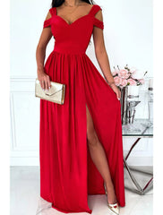 Women‘s Party Dress Homecoming Dress Swing Dress Long Dress Maxi Dress Green Pink Light Green Short Sleeve Pure Color Cold Shoulder Spring Summer V Neck Romantic Party