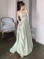 Green Satin Floor Length Prom Dress, Simple A-Line Evening Party Dress