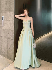 Green Satin Floor Length Prom Dress, Simple A-Line Evening Party Dress