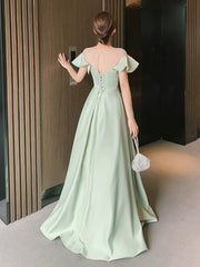 Green Satin Floor Length Prom Dress, Simple A-Line Evening Party Dress