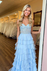 Fancy Yellow Prom Dress Tiered Chiffon Ball Dresses Long