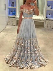 Light Blue Boho Prom Dresses with Butterfly Appliques FD1637