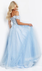 Corset-Bodice Long Off-the-Shoulder Prom Ball Gown