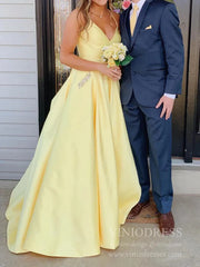 Light Blue Simple Long Prom Dresses with Pockets Formal Gown FD1256