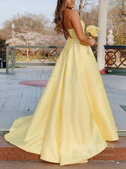 Light Blue Simple Long Prom Dresses with Pockets Formal Gown FD1256