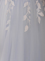 Cynthia | Light Blue V Neck Lace-Up Appliques Tulle Long Prom Dress