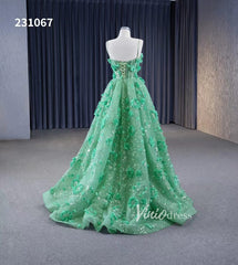 Light Green 3D Flower Lace Prom Dresses Spaghetti Strap Formal Dress 231067