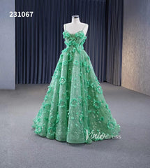 Light Green 3D Flower Lace Prom Dresses Spaghetti Strap Formal Dress 231067