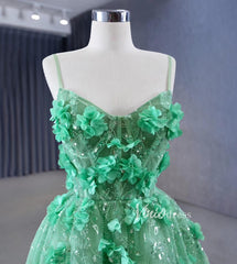 Light Green 3D Flower Lace Prom Dresses Spaghetti Strap Formal Dress 231067