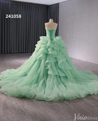 Light Green Ruffle Wedding Gown Beaded Strapless Quinceanera Dress 241058