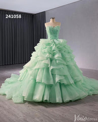 Light Green Ruffle Wedding Gown Beaded Strapless Quinceanera Dress 241058