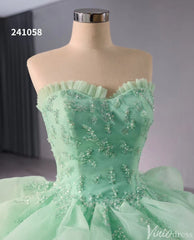 Light Green Ruffle Wedding Gown Beaded Strapless Quinceanera Dress 241058