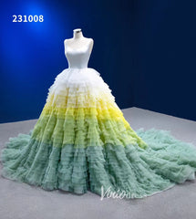 Light Green Yellow Gradient Ruffle Wedding Dress Layered Ball Gowns 231008