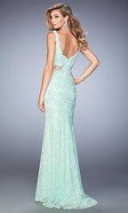 Lace Midriff Cut Out Long La Femme Formal Gown