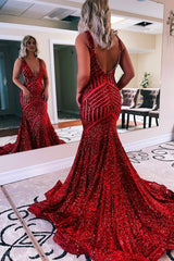 Light Purple Deep V Neck Sequin Mermaid Prom Dress