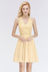 V-Neck Knee Length Floral Lace Birdesmaid Dresses