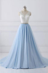 White and Light Blue Prom Dress Long, Ball Gown, Dresses For Party, Evening Dress, Formal Dress