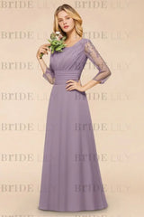 Long Sleeves Aline Bridesmaid Dress Ruffle Chiffon Beadings Wedding Guest Dress