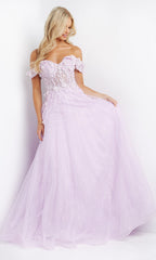 Corset-Bodice Long Off-the-Shoulder Prom Ball Gown