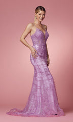 Beaded-Bodice Long Glitter Prom Dress with Corset