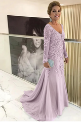 Elegant Long Sleeves Lace mother of the bride dress V-Neck