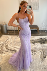 Mint Green Lace Mermaid Backless Long Prom Dresses Sleeveless Evening Dresses
