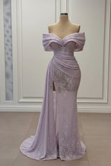 Off-the-Shoulder White Sequined Mermaid Wedding Dress