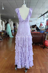 Purple Lace Long prom -jurken Backless Evening Jurk prachtige maxi -jurk