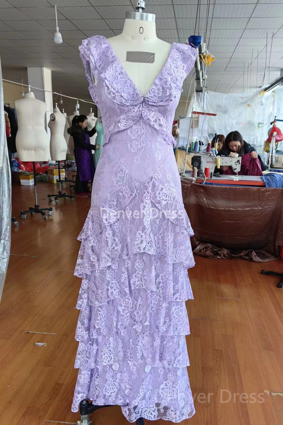 Purple Lace Long prom -jurken Backless Evening Jurk prachtige maxi -jurk