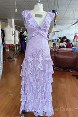 Purple Lace Long prom -jurken Backless Evening Jurk prachtige maxi -jurk
