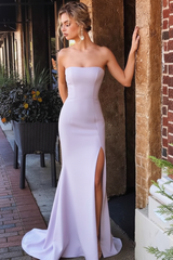 Daffodil Strapless Split Long Party Dress Simple Mermaid Prom Gown