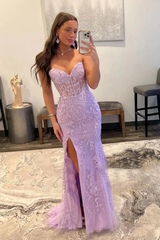 2024 Black Lace Prom Dresses Strapless Split Long Evening Dresses Mermaid